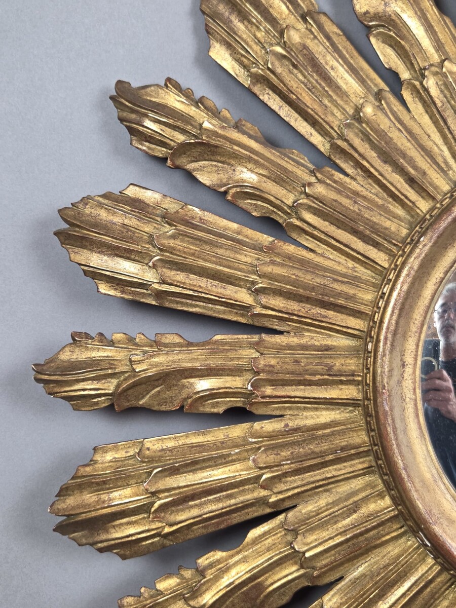 Gilded wood sunburst mirror, circa 1960