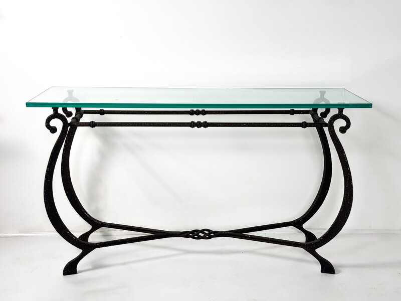 Glass and wrought iron console table, France, 1940s