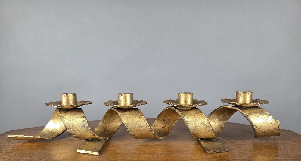 Gold-Plated Wrought Iron Candle Holder