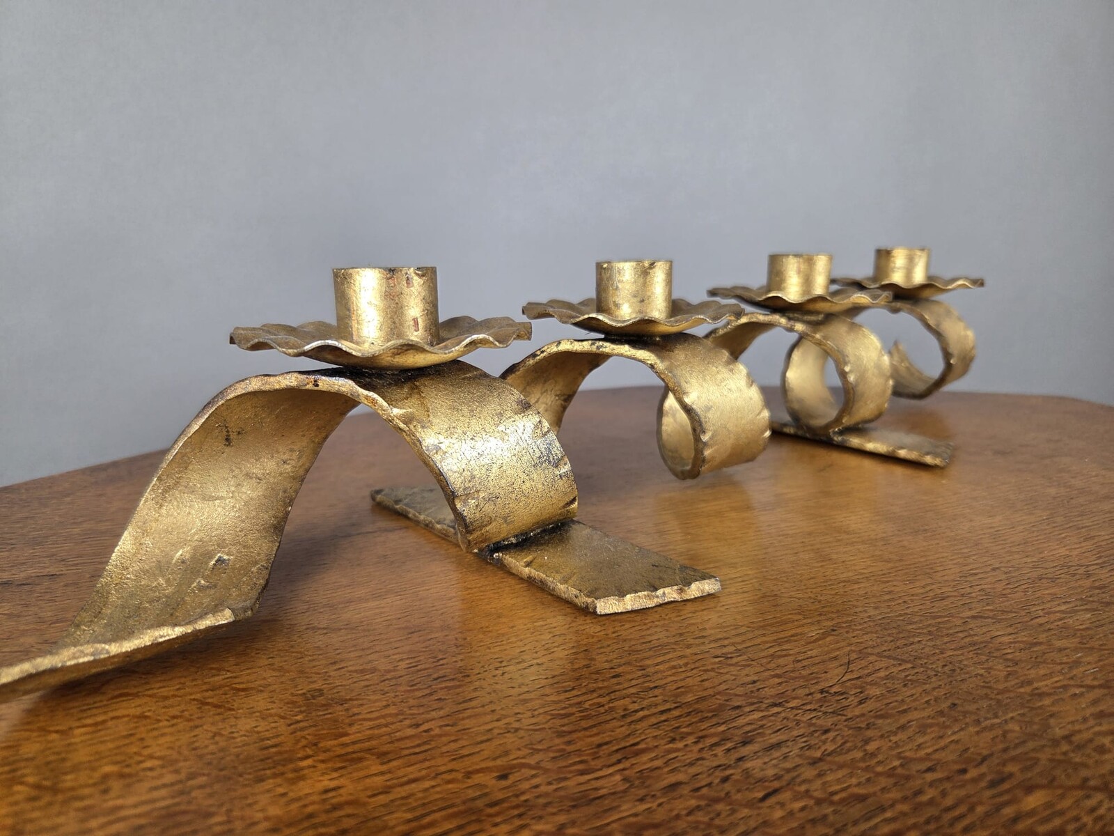 Gold-Plated Wrought Iron Candle Holder