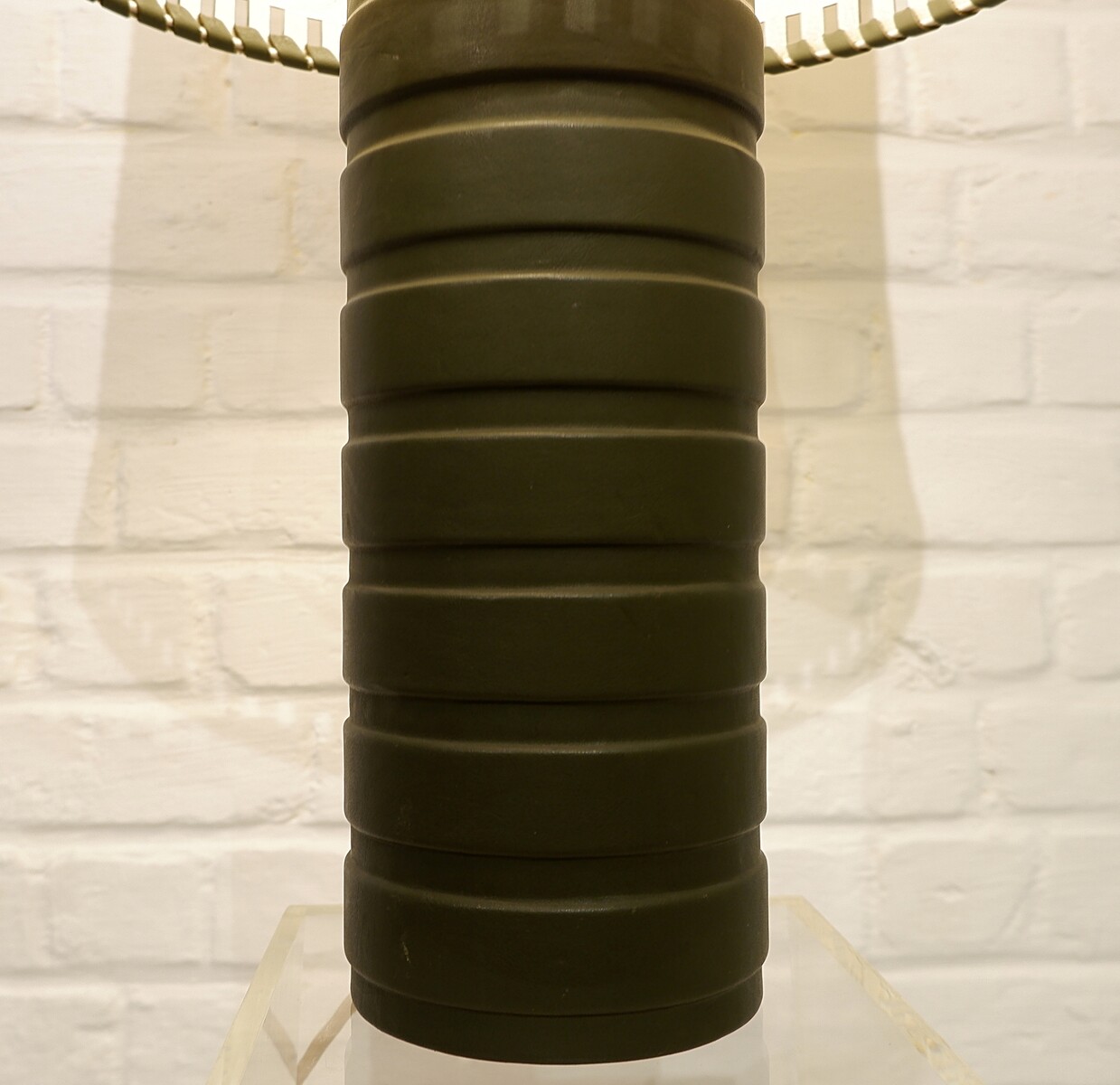 Green Leather Lamp And Parchment Lampshade, Circa 1970