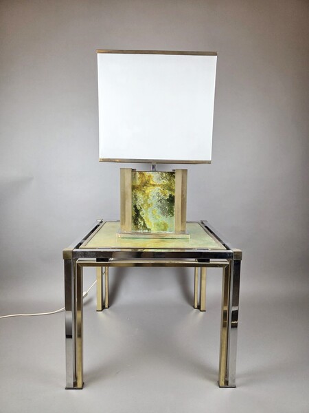Hollywood-style table and lamp, attributed to Guy Lefevre, circa 1970