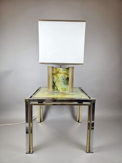 Hollywood-style table and lamp, attributed to Guy Lefevre, circa 1970