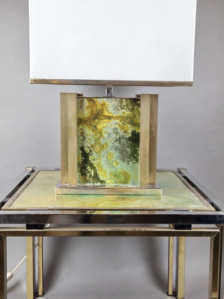 Hollywood-style table and lamp, attributed to Guy Lefevre, circa 1970