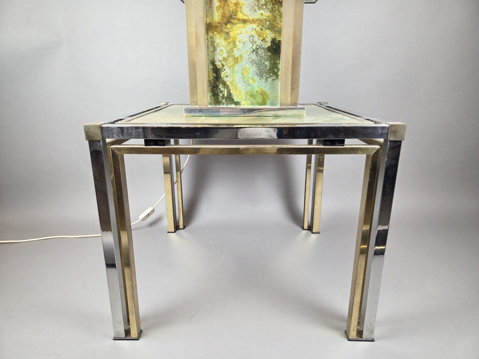Hollywood-style table and lamp, attributed to Guy Lefevre, circa 1970