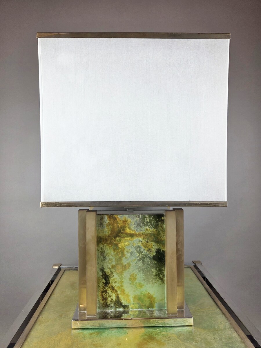 Hollywood-style table and lamp, attributed to Guy Lefevre, circa 1970