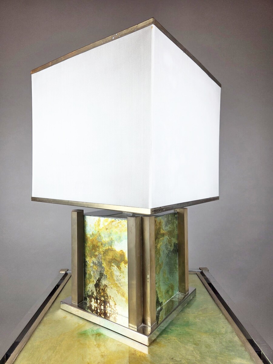 Hollywood-style table and lamp, attributed to Guy Lefevre, circa 1970