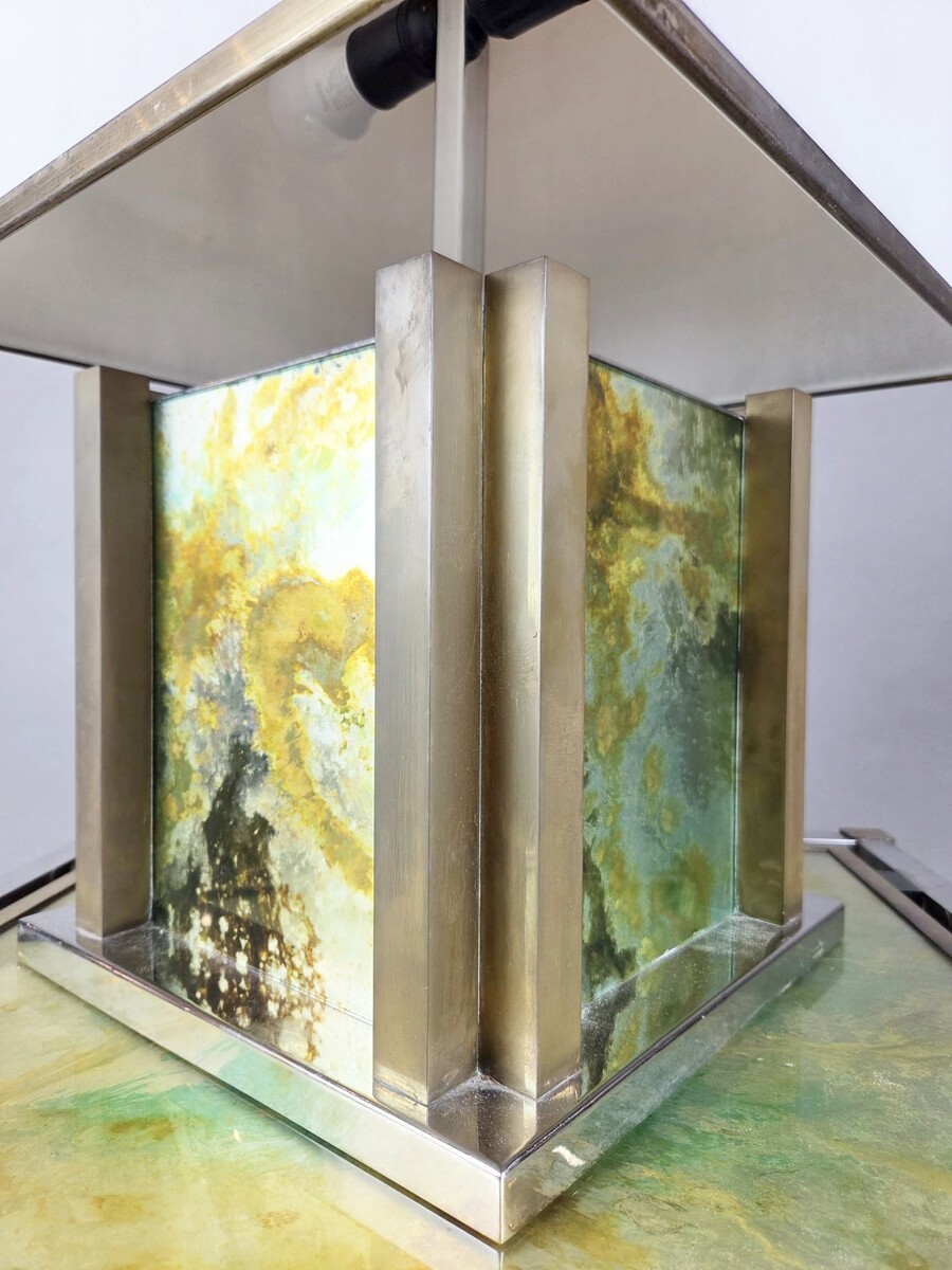 Hollywood-style table and lamp, attributed to Guy Lefevre, circa 1970