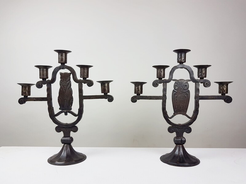 Hugo Berger, Pair of Secessionist Wrought Iron Candlesticks, Vienna circa 1900