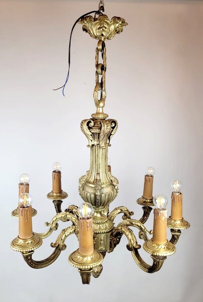 Important gilded bronze chandelier - 8 lamps