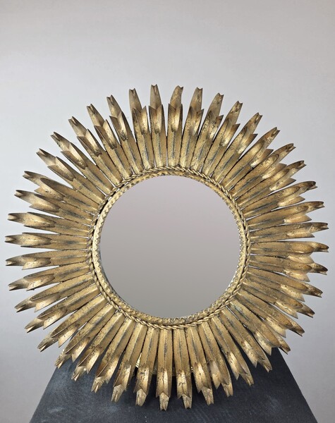 In The Style Of Maison Jansen, Brass Sunburst Mirror, Circa 1960