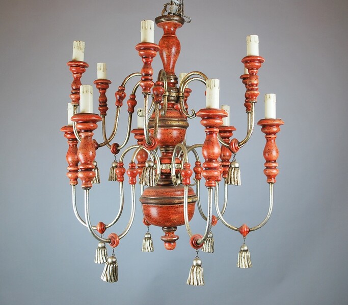 Italian 1950's patinated wooden chandelier