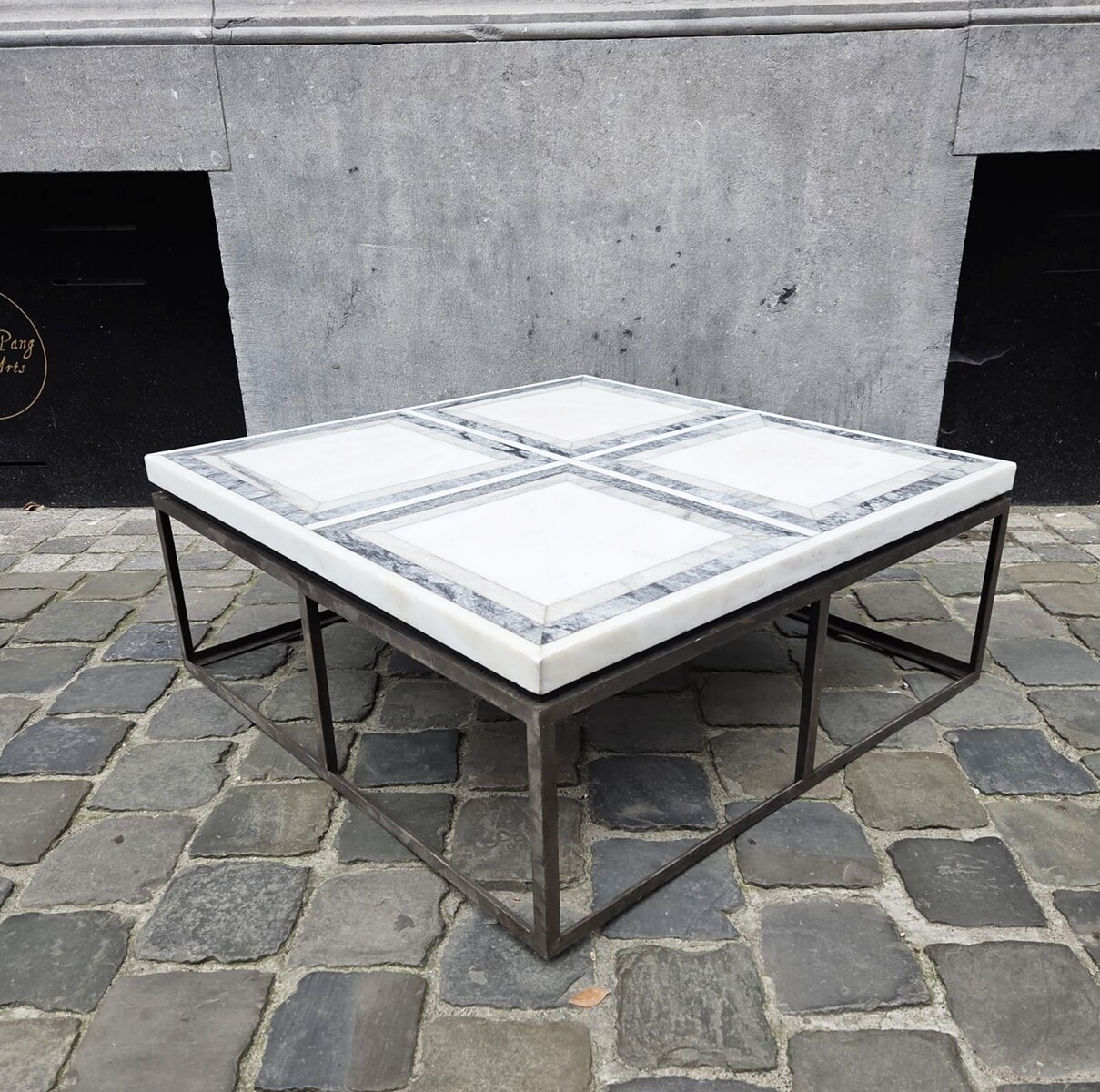 Italian coffee table with a marble marquetry top, 1970s