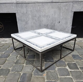 Italian coffee table with a marble marquetry top, 1970s