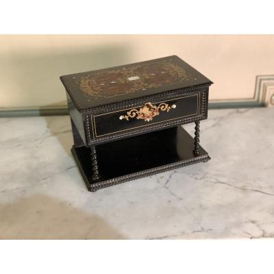 Jewelry box made of blackened pear wood, brass and tortoise shell
