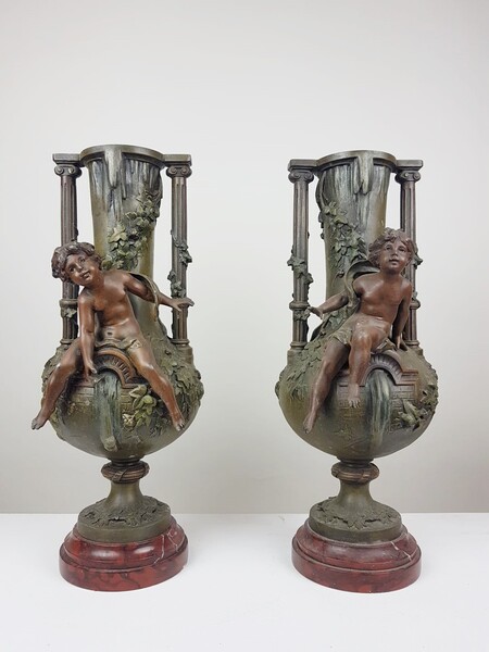 L & F Moreau Pair of spelter vases, circa 1900