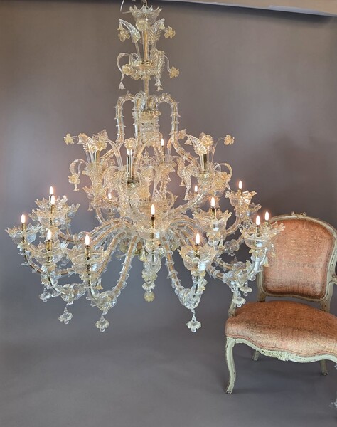 Large 20-light Murano glass chandelier, 20th century