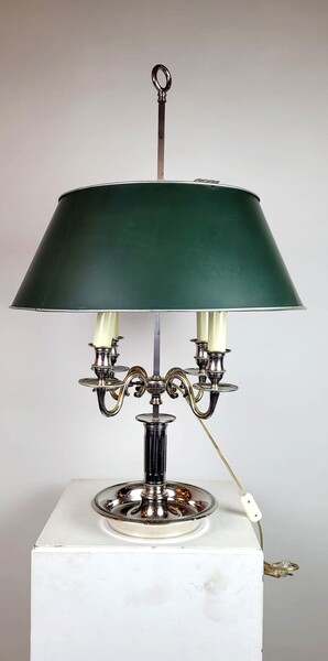 Large bouillotte lamp in silvered bronze