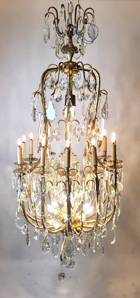 Large cage chandelier in gilded bronze and brass - 23 lamps