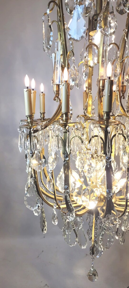 Large cage chandelier in gilded bronze and brass - 23 lamps