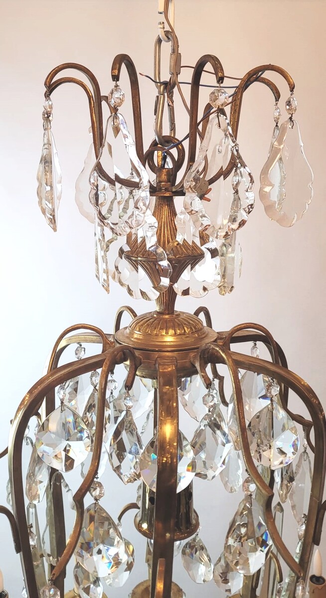 Large cage chandelier in gilded bronze and brass - 23 lamps