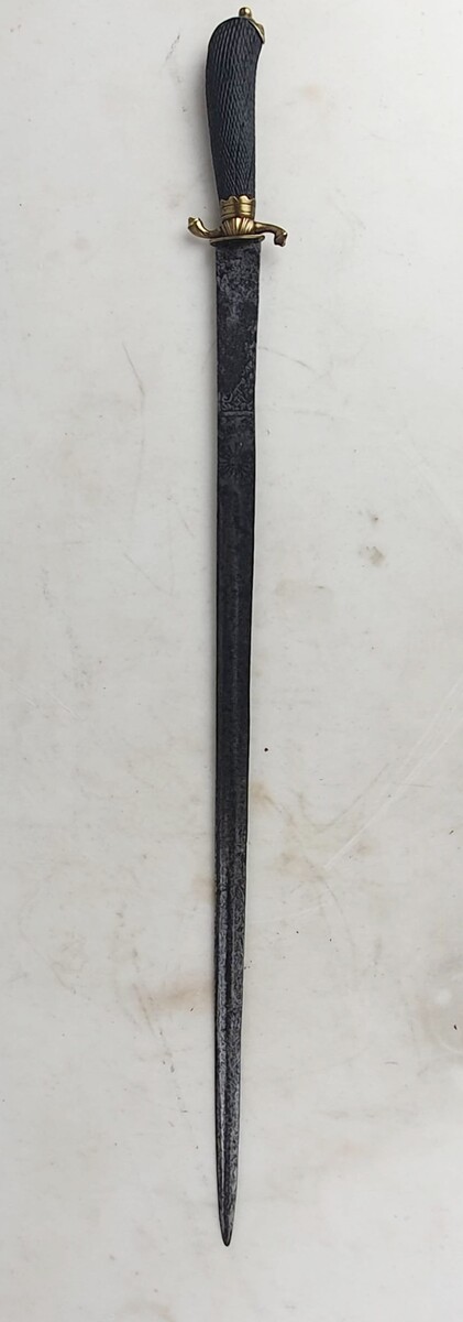 Large hunting dagger, 60 cm blade, engravings, ebony pommel, small grotesque head