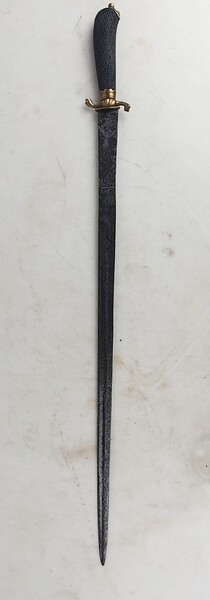 Large hunting dagger, 60 cm blade, engravings, ebony pommel, small grotesque head