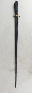 Large hunting dagger, 60 cm blade, engravings, ebony pommel, small grotesque head