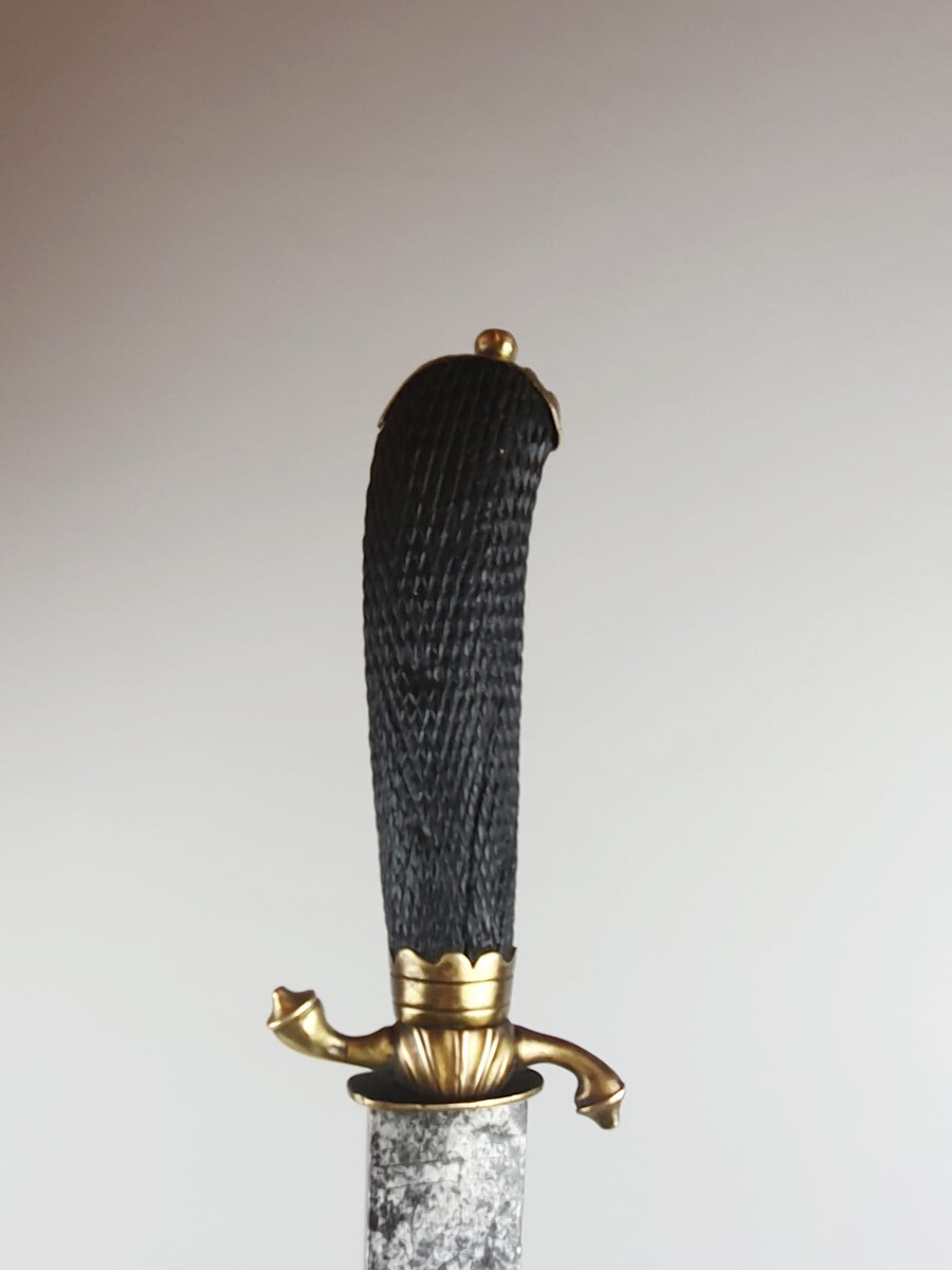Large hunting dagger, 60 cm blade, engravings, ebony pommel, small grotesque head