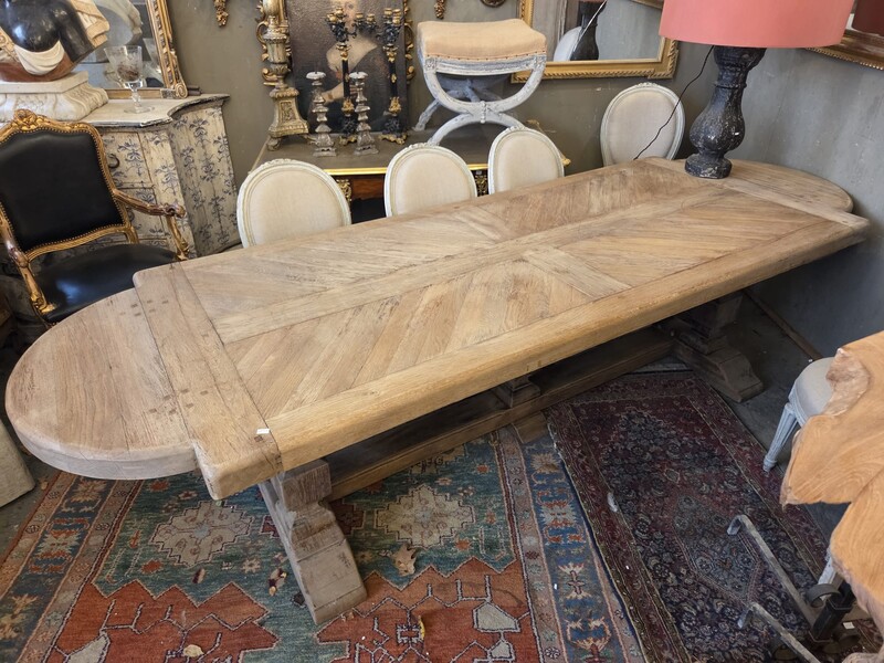Large Louis XIV style table in light oak