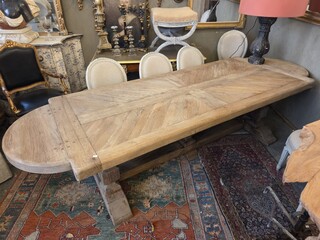 Large Louis XIV style table in light oak