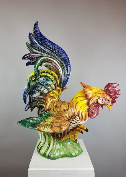 Large polychrome earthenware rooster, Italy early 20th