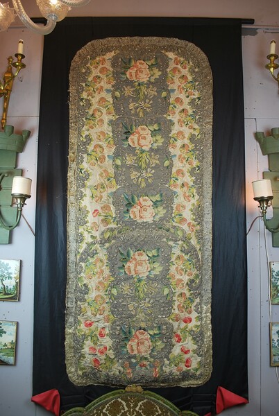 Large silk and silver thread embroidery, 19th
