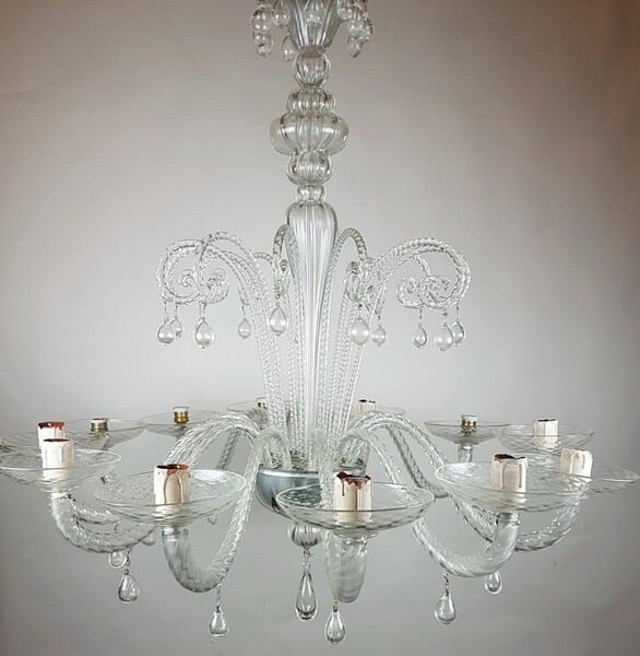 Large Venetian Murano Glass Chandelier - 12 sconces