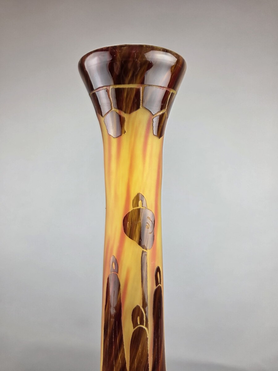 Le Verre Français, multi-layered glass paste vase decorated with bellflowers, circa 1925