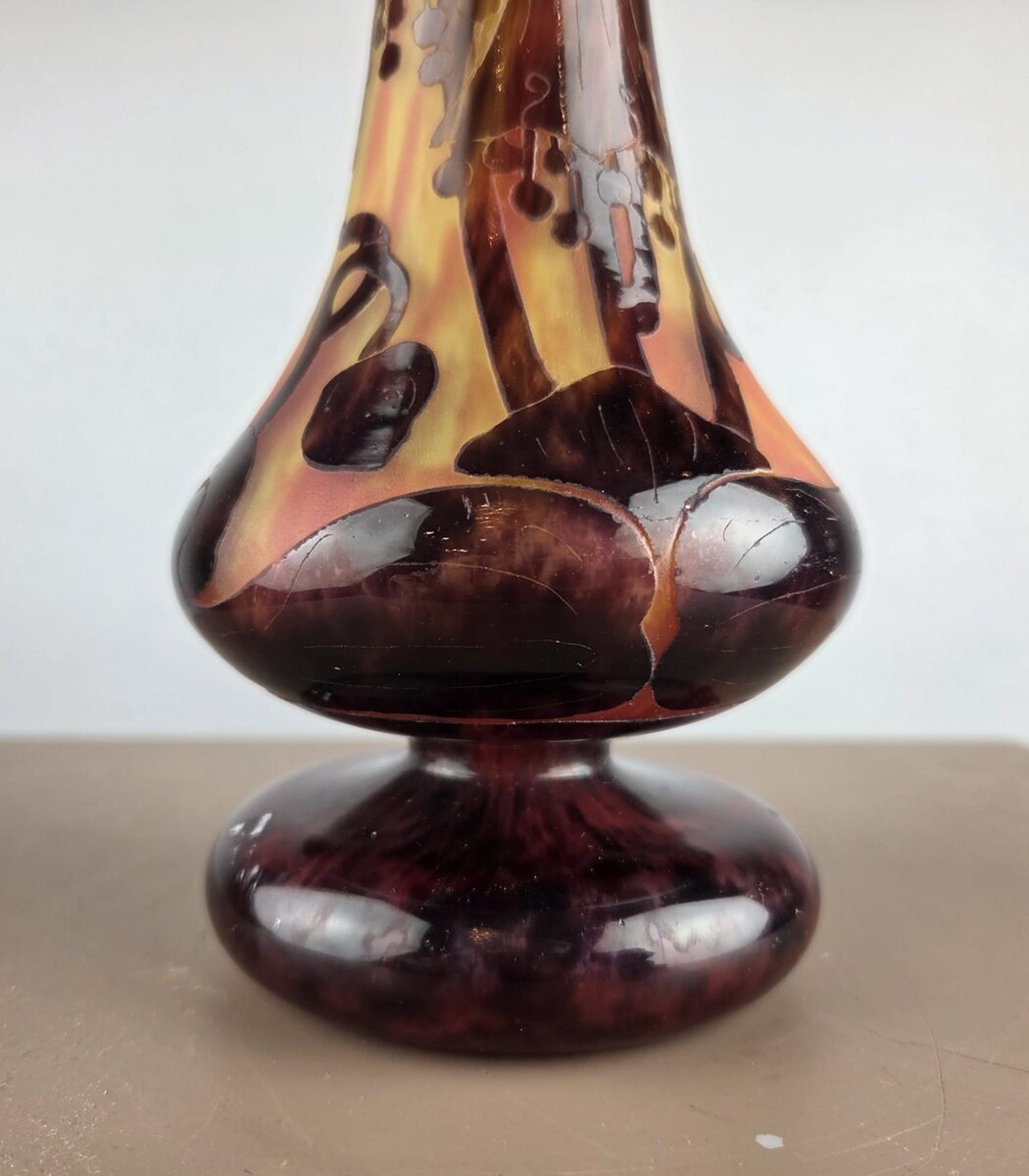 Le Verre Français, multi-layered glass paste vase decorated with bellflowers, circa 1925