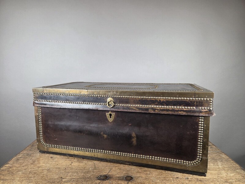 Leather-lined and studded trunk, 19th century