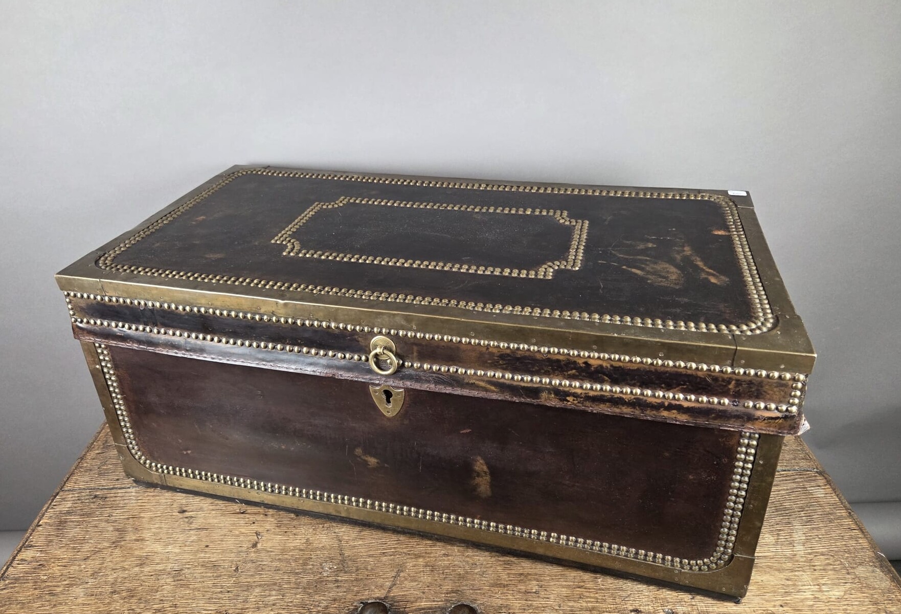 Leather-lined and studded trunk, 19th century