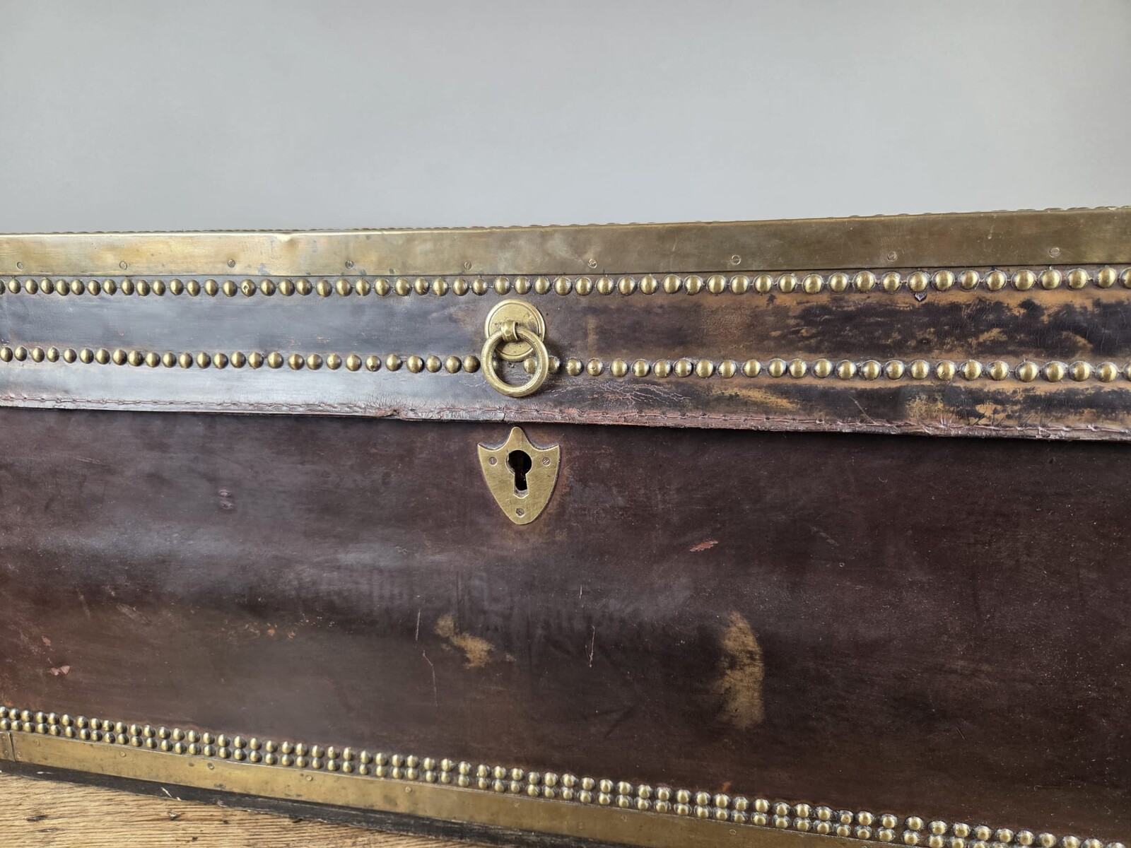 Leather-lined and studded trunk, 19th century