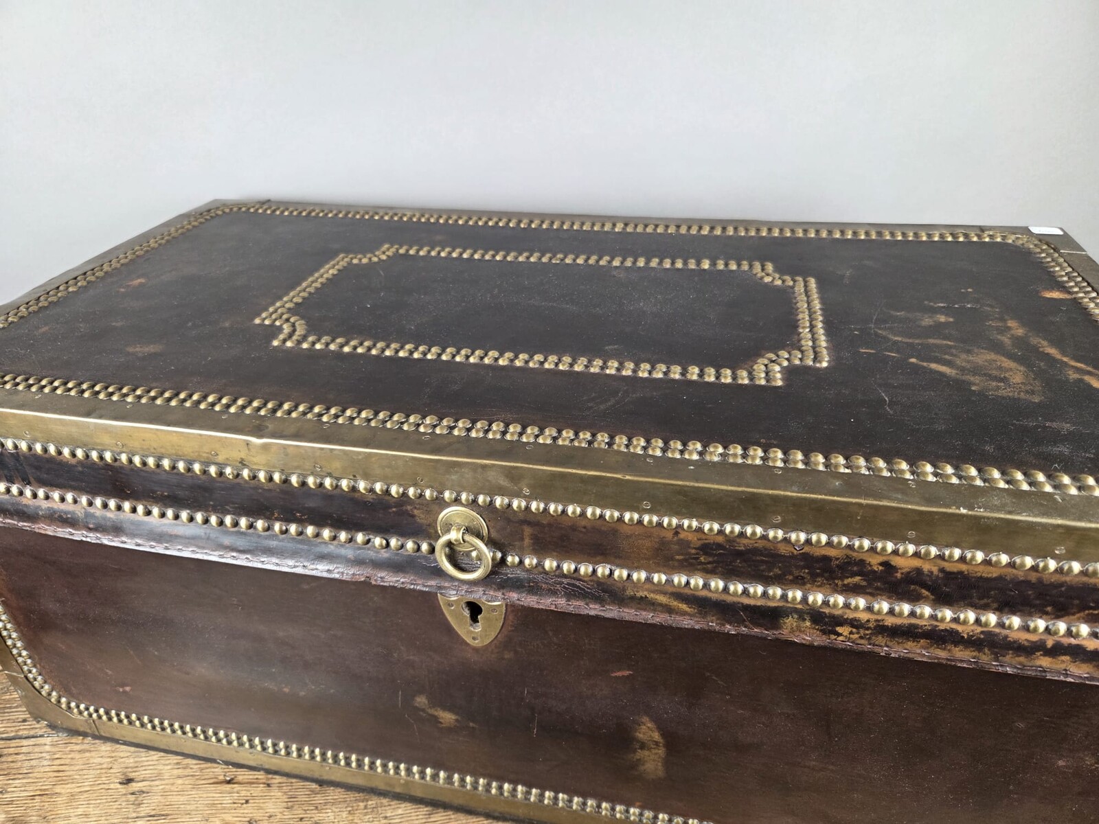 Leather-lined and studded trunk, 19th century