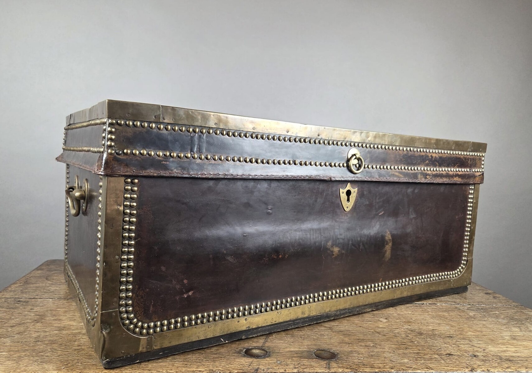 Leather-lined and studded trunk, 19th century