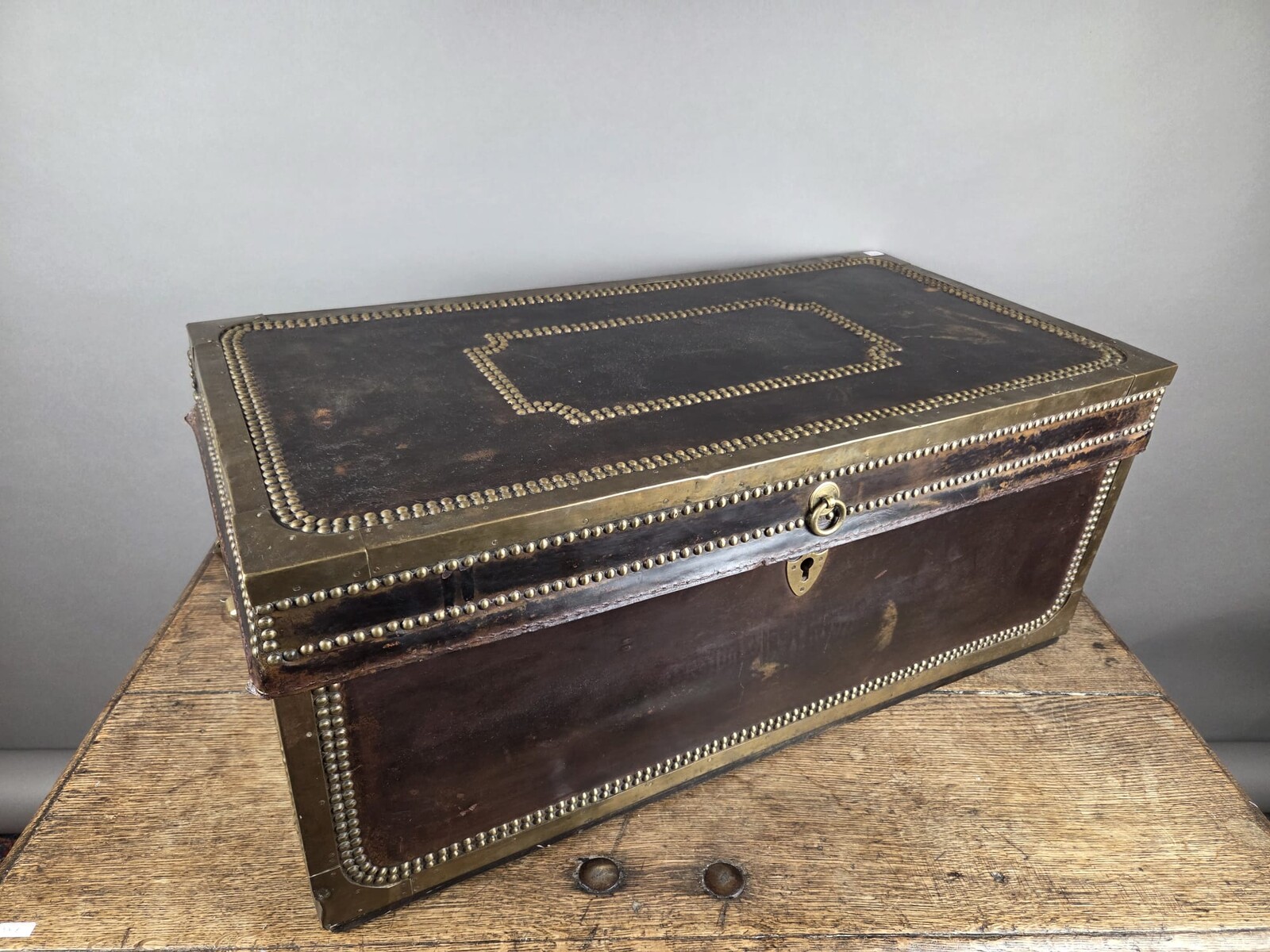 Leather-lined and studded trunk, 19th century