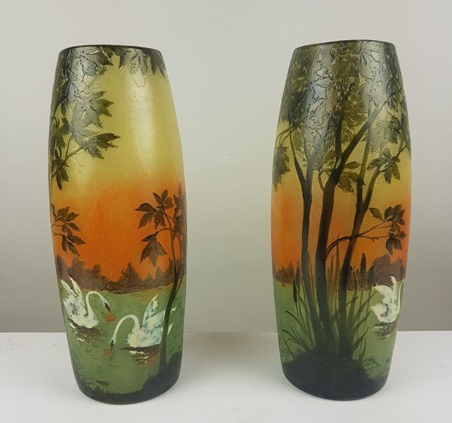 Legras, pair of glass paste vases