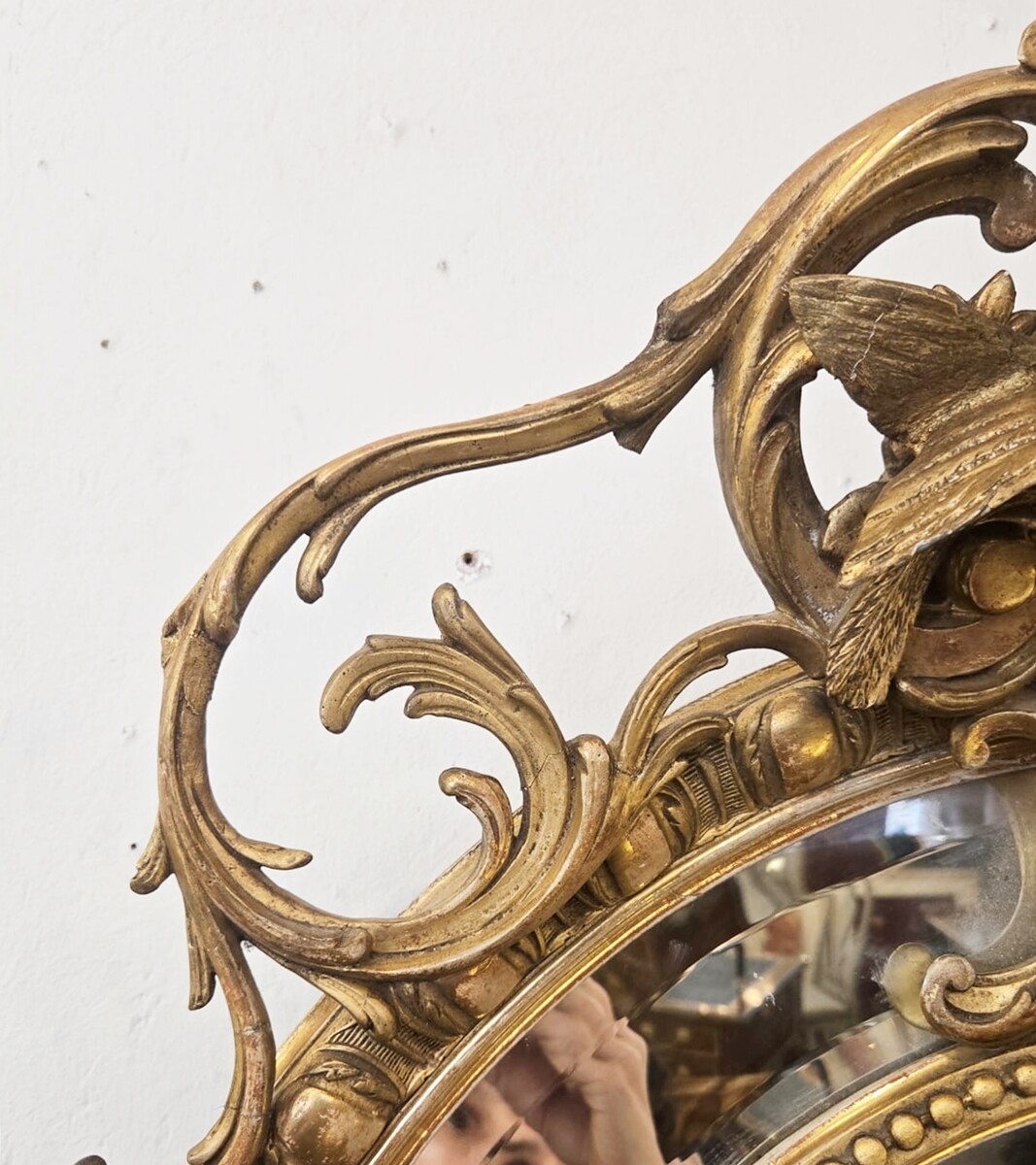 Louis XIV style medallion mirror in wood and gilded stucco, 19th