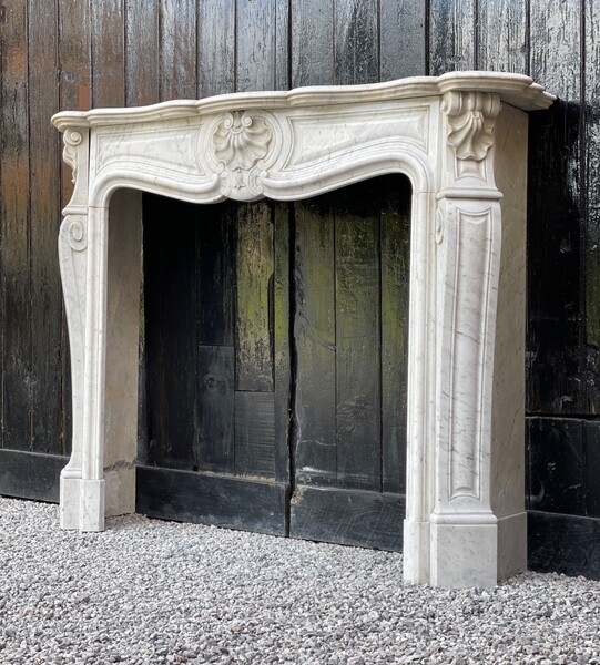 Louis XV style fireplace in white Carrara marble , 19th