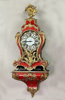 Louis XV Wall Clock And Console In Red Horn, Movement By Bailly l'Aîné, Paris, 18th.c
