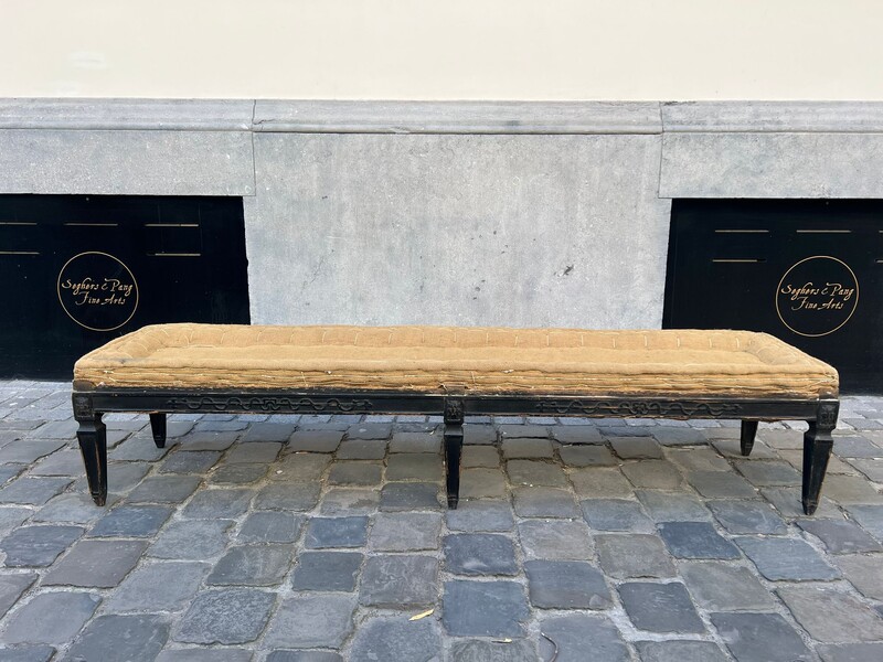 Louis XVI style bench seat in black lacquered wood, 19th century