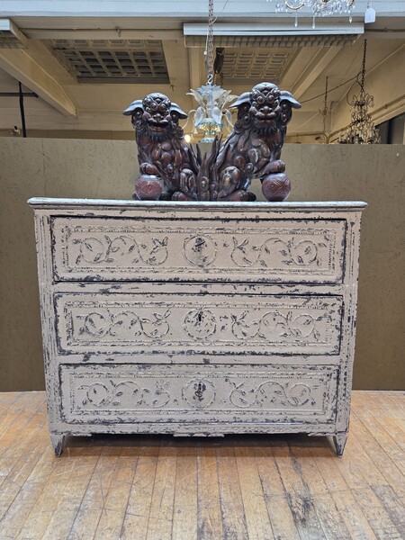 Louis XVI style chest of drawers in patinated wood, 19th century