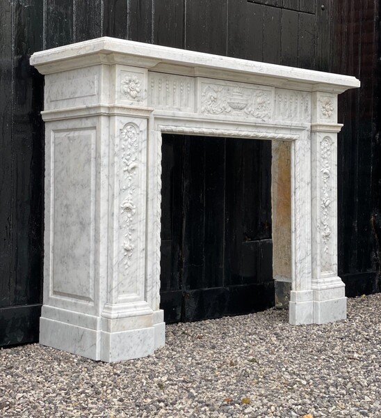 Louis XVI Style Fireplace In White Carrara Marble