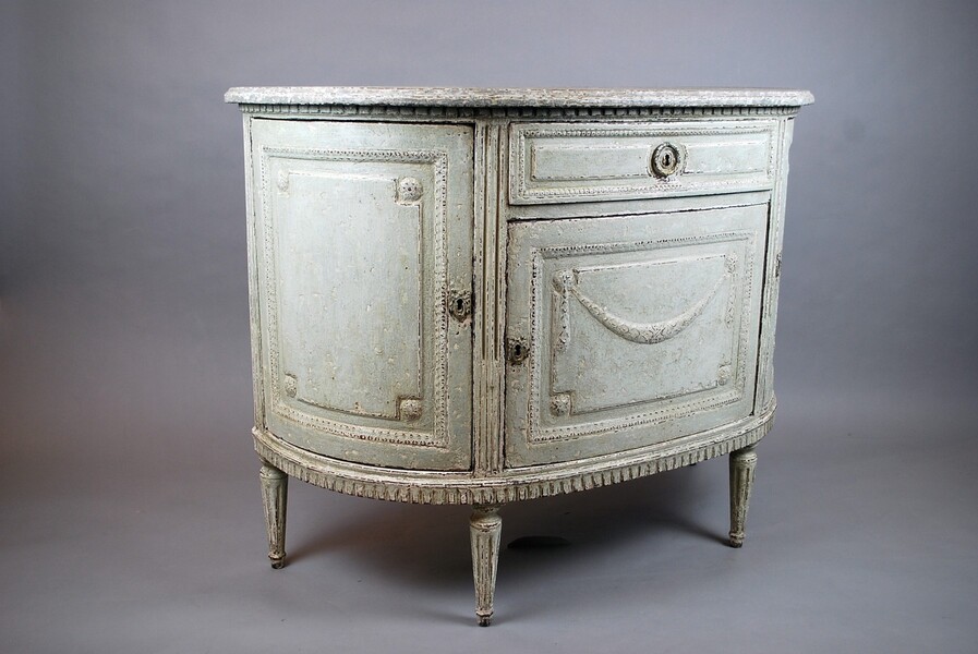 Louis XVI style half-moon dresser in patinated wood